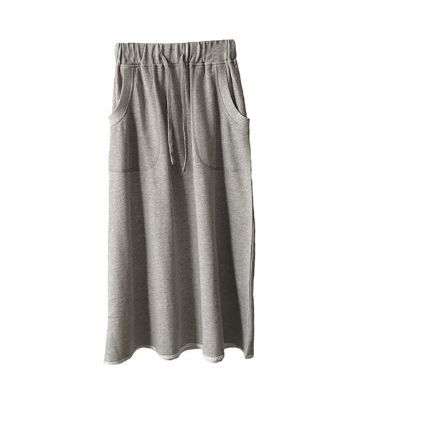 TOVERO - Elastic Drawstring Terry Knit Skirt with Two Pockets