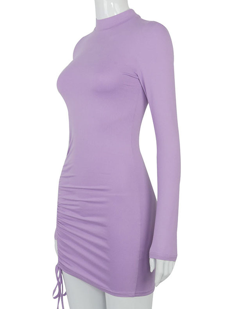 TOREVO Black Turtleneck Ruched Bodycon Mini Dress for Women