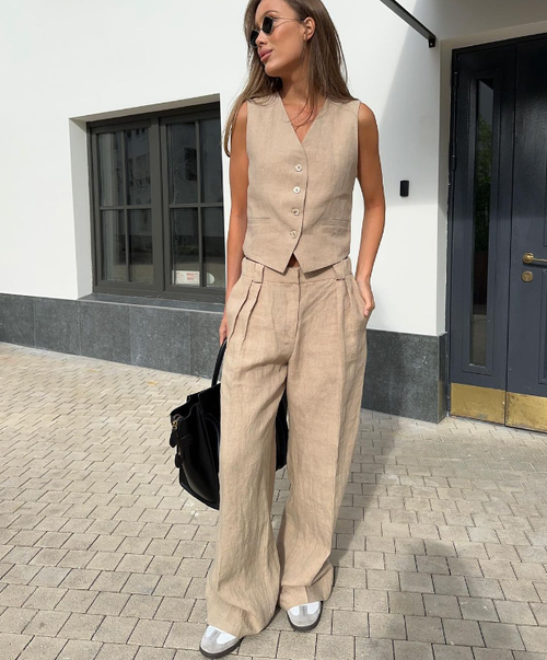 TOREVO Athena Tailored Linen Set with Sleeveless Vest (One Set)