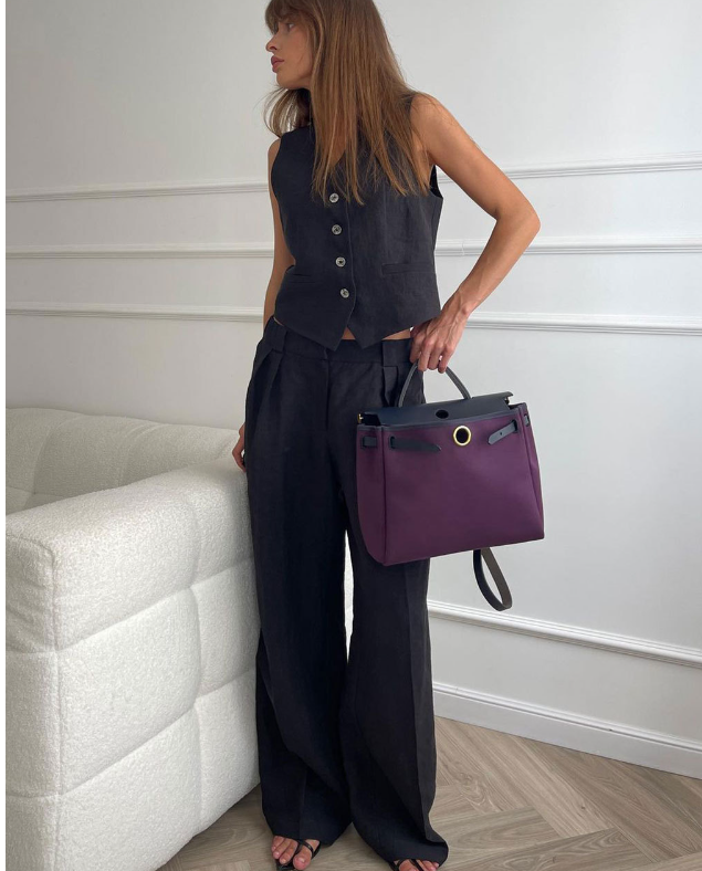 TOVERO Athena Tailored Linen Set with Sleeveless Vest (One Set)