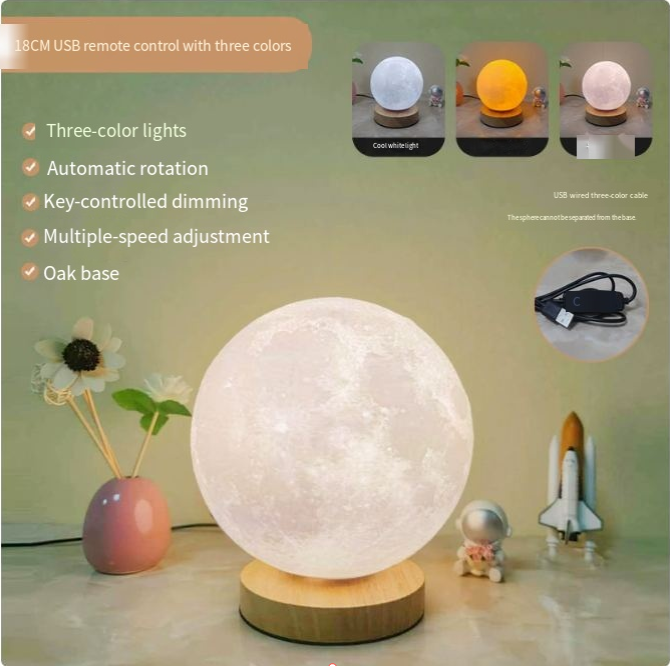 TOREVO 3D Moon Lamp with Wooden Base Night Light