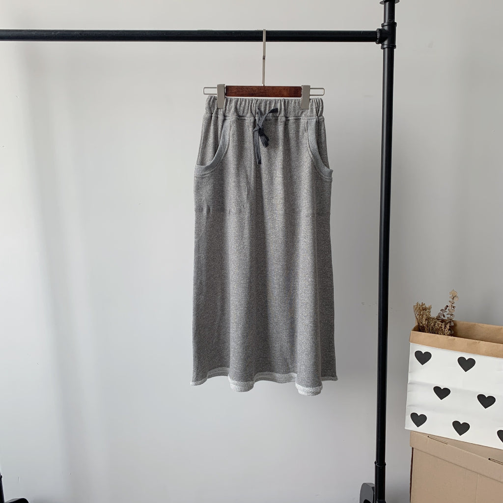 TOVERO - Elastic Drawstring Terry Knit Skirt with Two Pockets