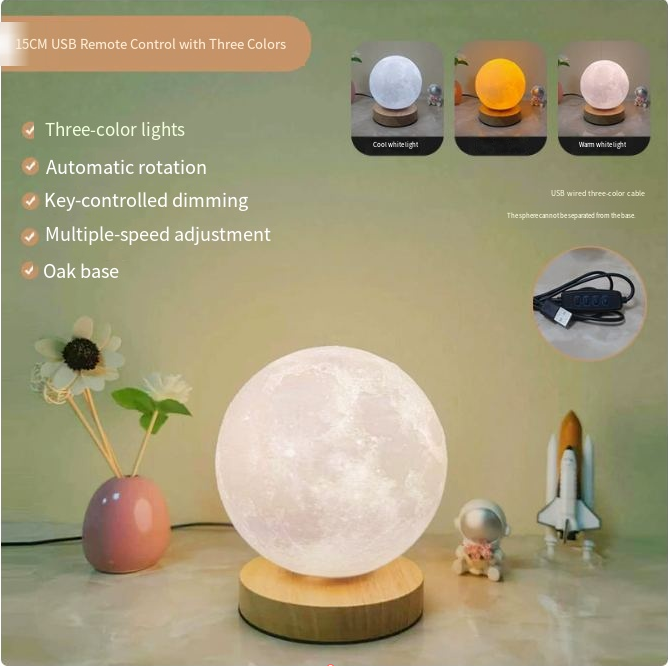TOREVO 3D Moon Lamp with Wooden Base Night Light
