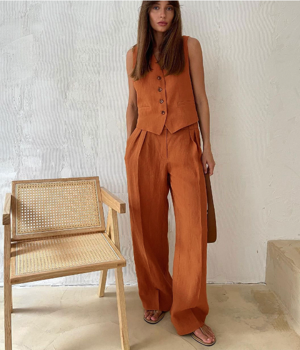 TOREVO Athena Tailored Linen Set with Sleeveless Vest (One Set)