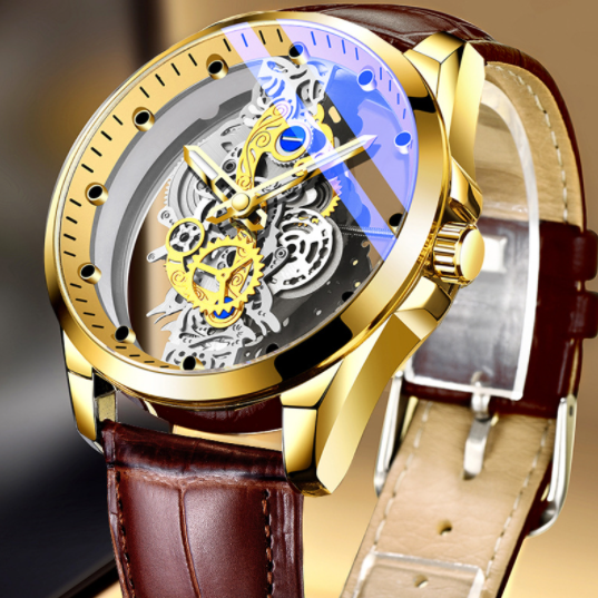 TOREVO Gilded Skeleton Watch — leather